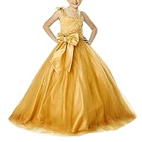Girl's New Puffy Pageant Dresses with Big Bow Sleeveless Beaded Flower Girl Dresses