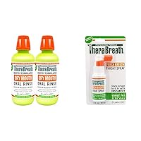 TheraBreath Dry Mouth Oral Rinse, Tingling Mint, Dentist Formulated, 16 Fl Oz (2-Pack) & Fresh Breath Professional Formula Throat Spray with Green Tea, 1 Ounce