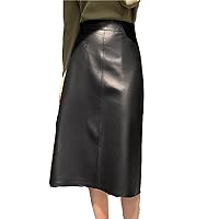 Genuine Leather Skirt for Women High Waist Vintage A-Line 70 Cm Longue Simple Maxi Floor-Length Dress