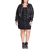 City Chic Women's Apparel Women's Plus Size Stripe Cuffed Bomber Varsity Jacket, Black, XS