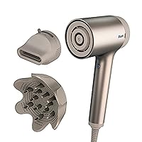 Shark HD113BRN Hair Blow Dryer HyperAIR Fast-Drying with IQ 2-in-1 Concentrator and Curl-Defining Diffuser Attachments, Auto Presets, Ionic, Styling Tools, No Heat Damage, Extendable Prongs, Stone