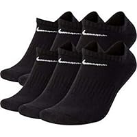 Dri-Fit Training Everyday Cotton Cushioned No Show Socks 6 PAIR Black with White Signature Swoosh Logo) LARGE 8-12
