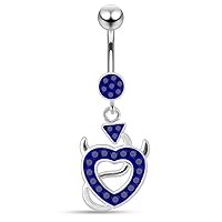 Multi Crystal Gemstone Stylish Devil Heart Dangling 925 Sterling Silver Belly Ring Body Jewelry