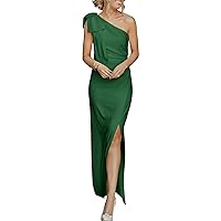 ANRABESS Women's Summer One Shoulder Long Formal Dresses Sleeveless Ruched Bodycon Wedding Guest Slit Maxi Dress