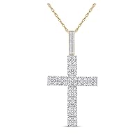 10K Yellow Gold Mens Diamond Glorious Cross Necklace Pendant 1-1/5 Ctw.