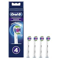 Oral-B 3D White Electric Toothbrush Head with CleanMaximiser Technology, Angled Bristles for Deeper Plaque Removal, Pack of 4, White
