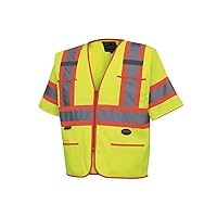 High Visibility Tricot Sleeved Safety Vest, Reflective Tape, 4 Pockets, Yellow/Green, Unisex