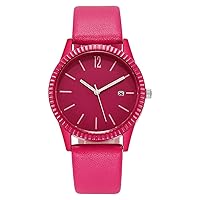 Women's Solid Color Waterproof Luminous Wrist Watch, Fashion Multifunctional Calendar Leather Band Quartz Watch
