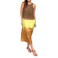Vacation Dresses for Women 2024,Women's Casual Cotton and Linen Sleeveless Slit Gradient Tie Dye Long Dress Su