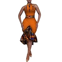 African Dresses Women Dashiki Print Dresses Knee Length Sleeveless Vestidos African Clothing