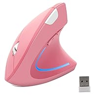 Wireless Mouse Ergonomic Vertical Mouse Ergo High Presion Optical Lightweight Cordless LED Light Cute Wireless Mouse for Laptop Computer Mac Office Girl Boy Adults Gift , 800/1200/1600 DPI, 6 Buttons