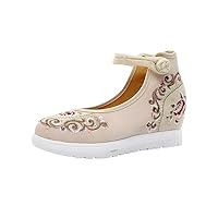 High End Floral Embroidered Women Canvas Flat Platforms Mid Top Ankle Strap Chinese Style Ladies Denim Shoes