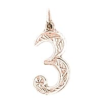 Solid 14K Rose Gold Number Three, 3 Pendant - 19 mm