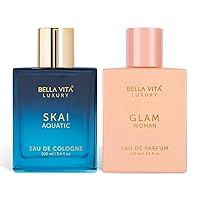 Bella Vita Luxury Skai Unisex EDC & Glam EDP Perfume Combo, Pack of 2 Premium Long Lasting Fragrance Scents for Men & Women, 100 Ml Each