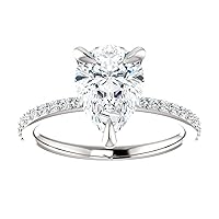 Kiara Gems 3 CT Pear Diamond Moissanite Engagement Rings Wedding Ring Eternity Band Solitaire Halo Hidden Prong Silver Jewelry Anniversary Promise Ring