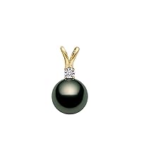 14K Yellow Gold AAAA Quality Black Tahitian Cultured Pearl Pendant for Women with Diamond