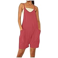 Womens Jumpsuits 2024 Summer Rompers Sleeveless Spaghetti Strap Loose Baggy Overalls Jumpers with Pockets