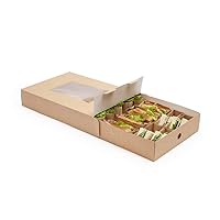 Slide Tek 17.7 x 12.2 x 3.2 Inch 10 Grease-Resistant Catering Boxes-Cover with Window Included, Side Lock, Kraft Paper Catering Food Containers, Recyclable, Inserts Sold Separately