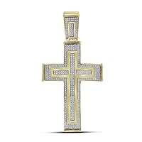 The Diamond Deal 10kt Yellow Gold Mens Round Diamond Cross Crucifix Charm Pendant 7/8 Cttw