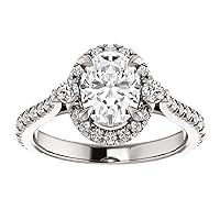 Riya Gems 4 CT Oval Moissanite Engagement Ring Wedding Eternity Band Vintage Solitaire Halo Setting Silver Jewelry Anniversary Promise Vintage Ring Gift for Her