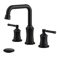 Bathroom Sink Faucet, Hurran Two Handle 8 inch Widespread Bathroom Faucet with Pop-up Drain, 360 Swivel Spout Lead-Free Stainless Steel Sink Faucet for Bathroom Sink, Vanity, RV, Matte Black