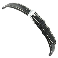 14mm Speidel Contrast Stitched Genuine Calfskin Leather Black Ladies Watch Band