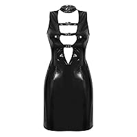 YiZYiF Womens Latex Mini Dress Faux Leather Bodycon Sexy Club Dresses with Adjustable Buckles