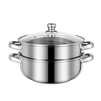 Steamer for Cooking, 18/8 Stainless Steel Steamer Pot, Steam Cooker 8.5 inch Steam Pots with Lid 2-tier for Cooking Vegetables, Seafood, Soups, Stews and Pasta