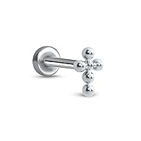Titanium Labret Monroe Ear Cartilage Threadless Push Pin Nose Stud Studded Cross Stone Choose Your Size & Gauge