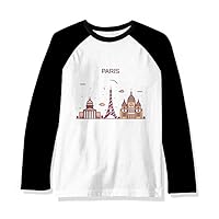 Paris French Flat Landmark Pattern Long Sleeve Top Raglan T-Shirt Cloth