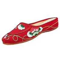 Women Ethnic Slippers Floral Embroidered Slip On Mules Ladies Retro Backless Sandal For Woman Flip Flops Home Shoes