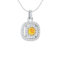 1.50 CT Round Cut Simulated Citrine & Cubic Zirconia Double Halo Pendant Necklace 14k Rose Gold Over
