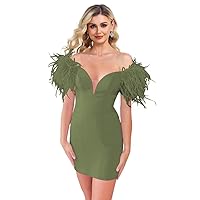 Women's Off The Shoulder Tight Homecoming Dress 2023 Feather Prom Dress Short Formal Party Dress