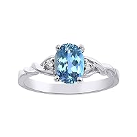 Diamond & Blue Topaz Ring Set In Sterling Silver Solitaire