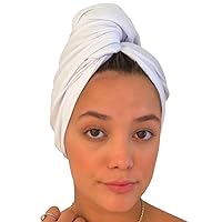 No More Poof! 100% Cotton T-Shirt Hair Towel + Zero Microfiber+ Soft, Stretchy, Lightweight + Reduce Breakage, Frizz & Tangles! + Perfect for Plopping and Curly Hair Care + Turban Head Wrap