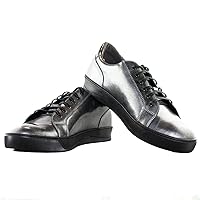 Modello Delosso - Handmade Italian Mens Color Silver Fashion Sneakers Casual Shoes - Cowhide Smooth Leather - Lace-Up