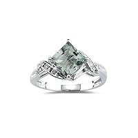 Gemstone & Diamond AAA Princess Shape Ring in 14KW Gold