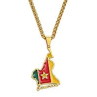 Cameroon Map Pendant Necklaces - Ethnic Charm Patriotic Africa Maps Flag Necklaces,Gold Color Classic Hip Hop Jewelry for Women Men Trend Party Gift