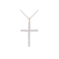 Mothers Day Jewelry Gifts 0.30 Carat (Cttw) 14K Solid Gold Round Diamond Ladies Cross Pendant 1/3 CT (Silver Chain Included)