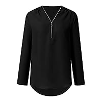 Womens Zipper Design Rollable Sleeve Blouse Fashion Sexy V-Neck Chiffon Top Shirts Casual Thin Section Long Sleeve Tops