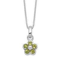 925 Sterling Silver Solid Peridot Flower Pendant Necklace With Chain 16 Inch Spring Ring Jewelry Gifts for Women