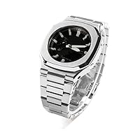 Metal Band for Gasioak GA2100 Nautilus Modificaied Kit Set Luxury Rubber Strap for GA2110 Bezel Stainless Steel Correa Breacelet (Color : Metal Silver, Size : for GA2100/2110)