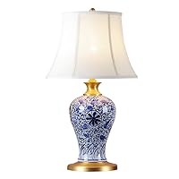 Bedside Lamps, Modern High-End Desk Lamp, Hand Drawn Pattern Ceramics Reading Lamp Warm Light Shade Copper Base Bedside Lamp E27 Button Control Reading Lamp/a/38 * 38 * 64Cm