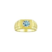 Rylos Mens Rings Yellow Gold Plated Silver Ring Gorgeous 7MM Round Shape Gemstone Designer Style Rings Blue Topaz December Birthstone Rings for Men, Men's Rings, Silver Rings, Sizes 8,9,10,11,12,13