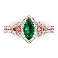 Clara Pucci 1.14ct Marquise Cut Solitaire Halo Simulated Green Emerald Proposal Designer Wedding Anniversary Bridal Ring 14k Rose Gold