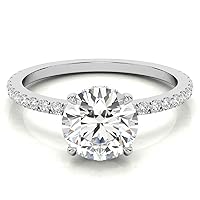 1.10 Carat Round Diamond Moissanite Engagement Ring Wedding Ring Eternity Band Vintage Solitaire Halo Hidden Prong Setting Silver Jewelry Anniversary Promise Ring Gift