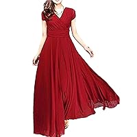 Women's Chiffon Dress V Neck Solid Color Boho Evening Gown Sleeveless Party Maxi Dresses