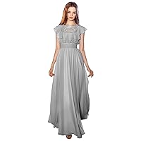 Tsbridal Women Lace Chiffon Bridesmaid Dresses Cap Sleeve Formal Evening Gown for Juinor Long A Line Prom Dresses