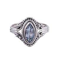 NOVICA Artisan Handmade Blue Topaz Singlestone Ring .925 Sterling Silver from India Cocktail Gemstone Birthstone 'Morning Luxury'