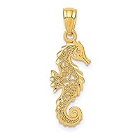 Saris and Things 14k Yellow Gold Solid Gold Polished Filigree Seahorse Charm Pendant